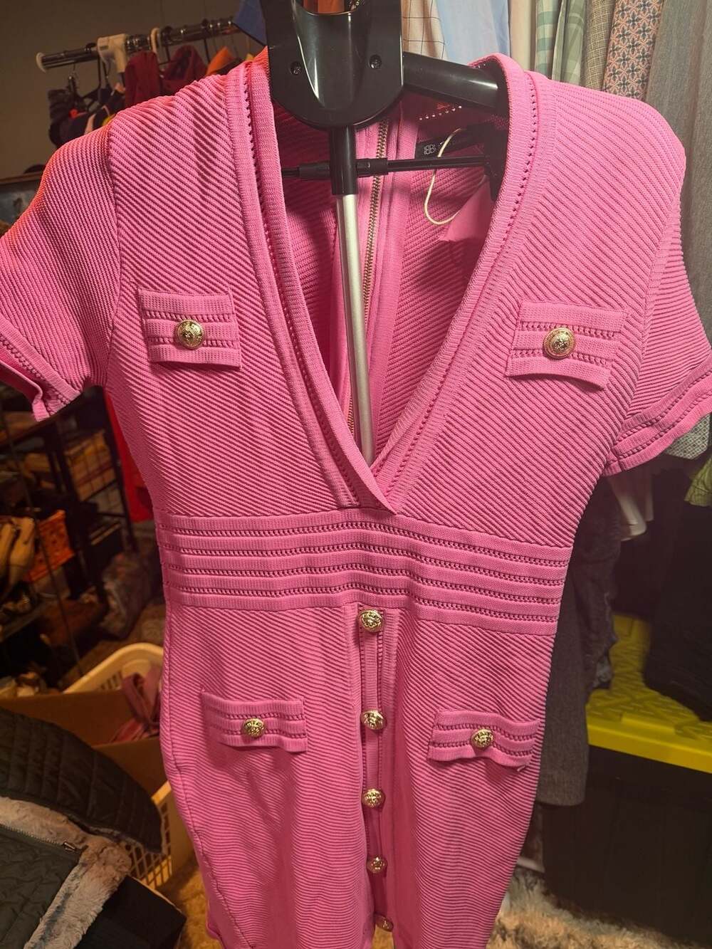 Bella Barnett Dress Size L Pink Knitted Short Sleeve Mini